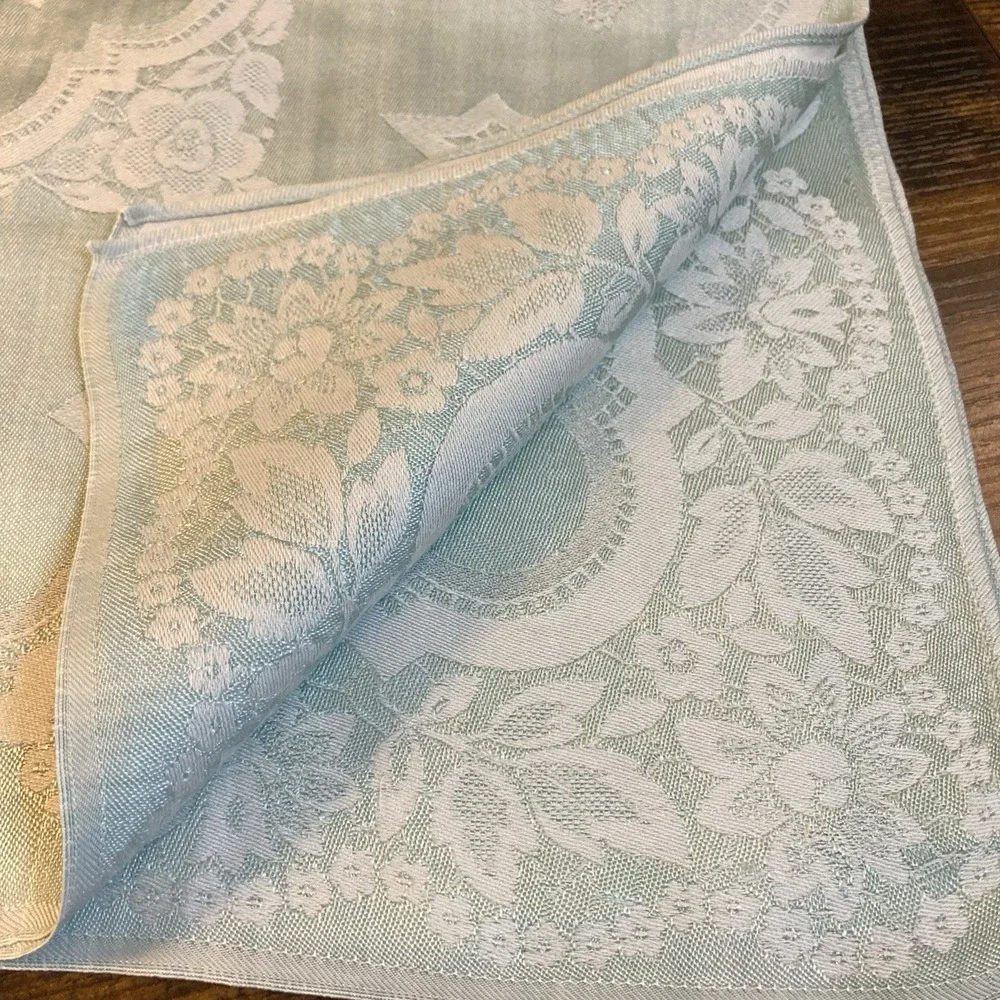 Vtg‎ Mint Green Floral Damask Linen Napkins Set 3 Jacquard Cottagecore Chic